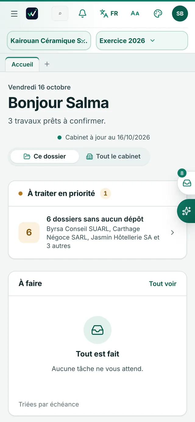 Tableau de bord mobile du client